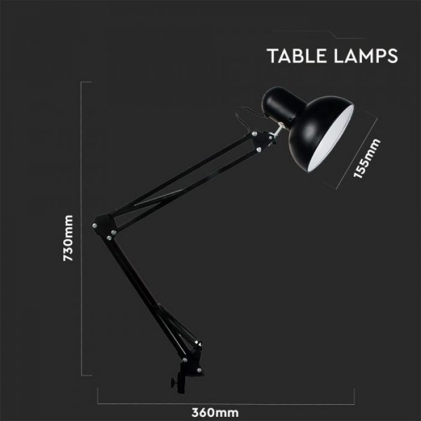 Designer Table Lamp Black - Adjustable Metal Bracket, Switch, E27 holder