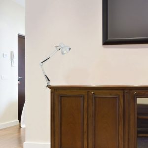 Designer Table Lamp White - Adjustable Metal Bracket, Switch, E27 holder