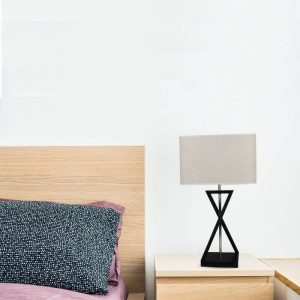 Designer Table Lamp Ivory Square Lampshade - Black Metal Base, Switch, E27 holder