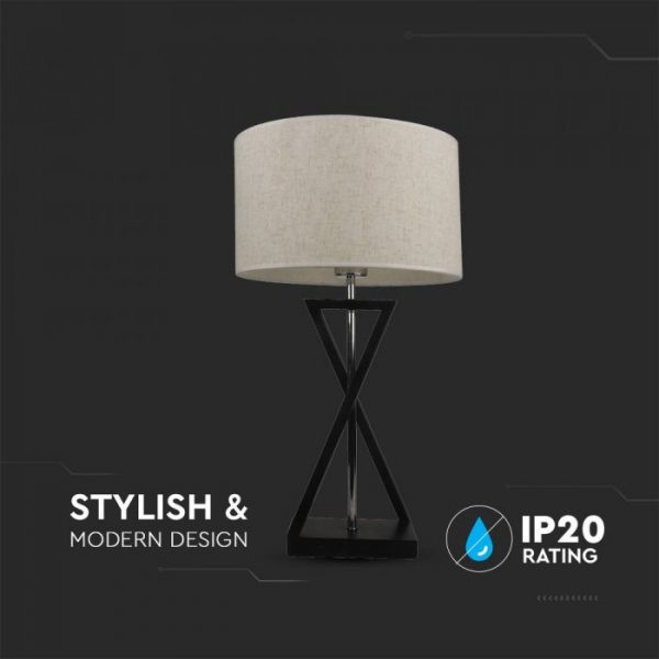 Designer Table Lamp Ivory Round Lampshade - Black Metal Base, Switch, E27 holder
