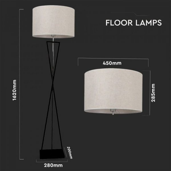 Designer Floor Lamp  Ivory Round Lampshade  Black metal canopy