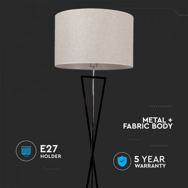 Designer Floor Lamp  Ivory Round Lampshade  Black metal canopy