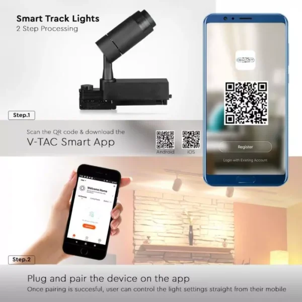 15W Smart Tracklight with color changing CCT Dimmable via App - Black