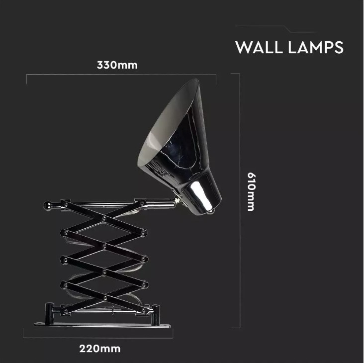 Designer Wall Lamp Adjustable Bracket Switch E27 Holder Chrome