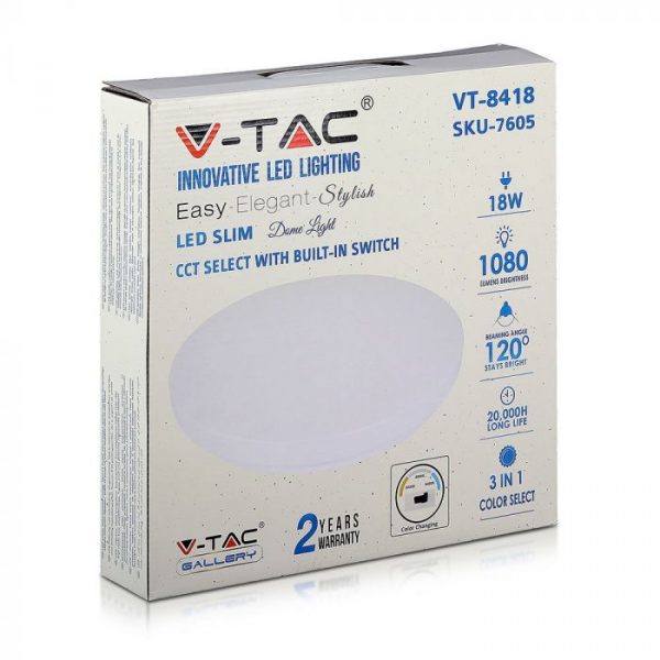 18W LED Dome Light 30cm Milky Cover CCT 3in1 Round
