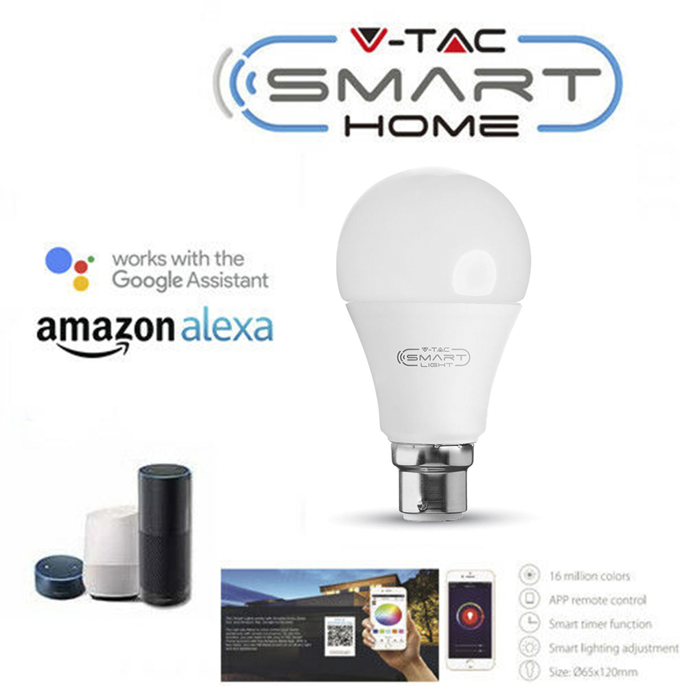B22 Smart Led Bulb COMPATIBLE WITH AMAZON ALEXA AND GOOGLE HOME Dimmable: RGB+WW+CW B22