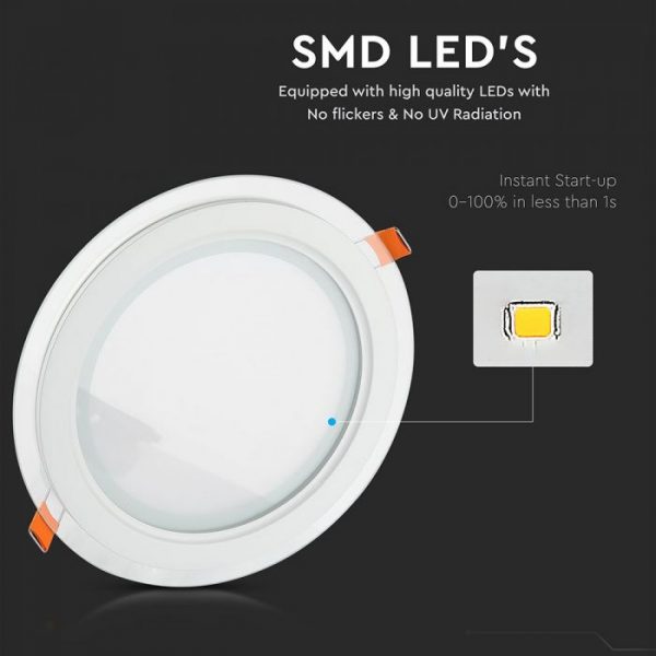12W LED Slim Glass Recessed Panel with Driver  Round   160mm