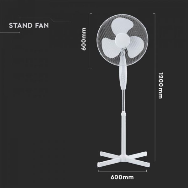 40W 3 Speed Stand Fan - Cross Base White - Adjustable Height