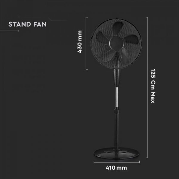 55W 3 Speed Stand Fan Round Base Black Adjustable Height