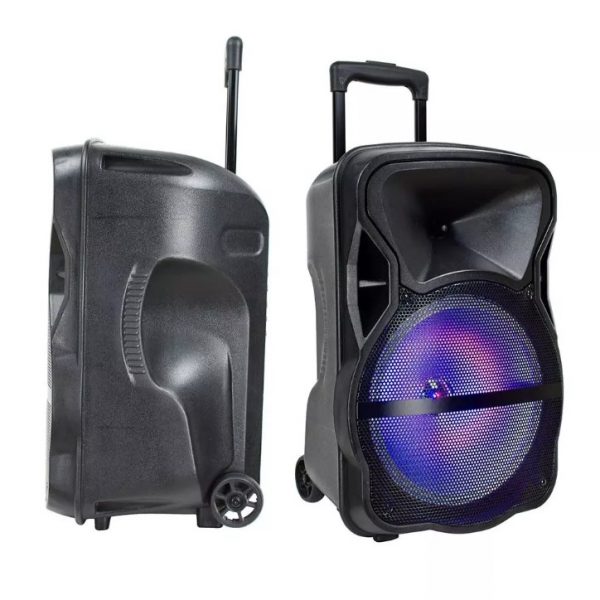 35W Rechargeable Trolley Speaker with Wired Microphone-RF-RGB (12inch)