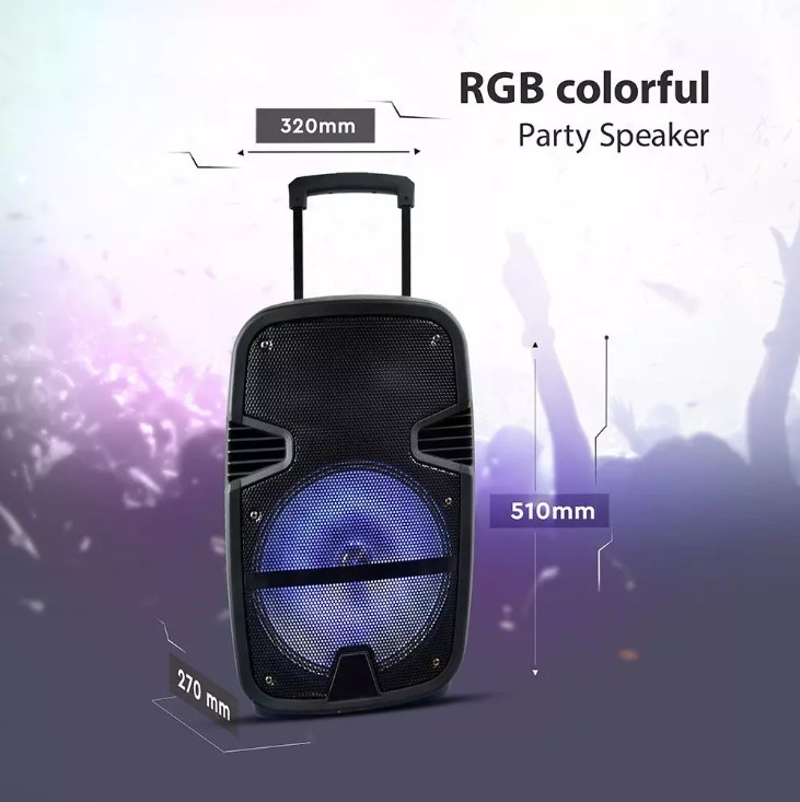35W Rechargeable Trolley Speaker with MicrophoneRFRGB (12inch)
