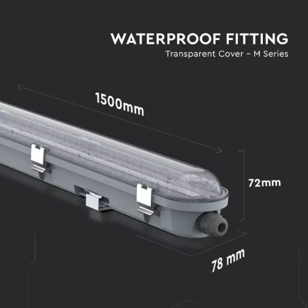 48W LED Waterproof Fitting 5ft/150cm  Transparent SS Clips