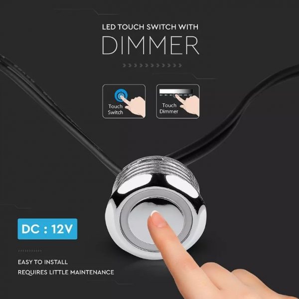 LED Touch Switch and Dimmer - Silver+ Black cable