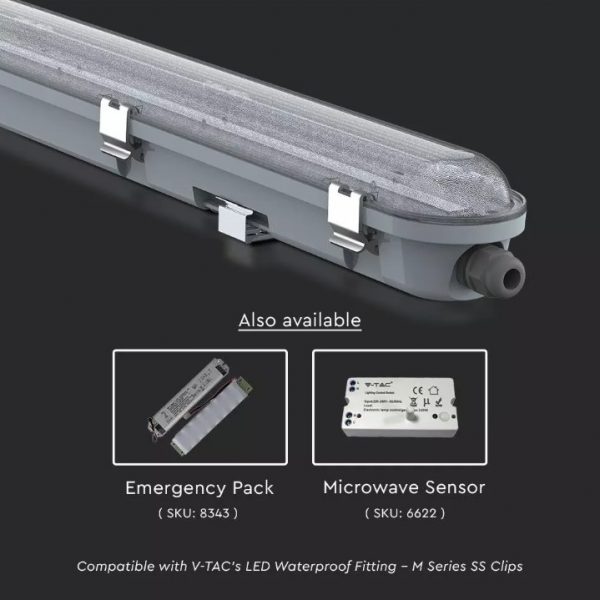 48W LED Waterproof Fitting 5ft/150cm  Transparent SS Clips