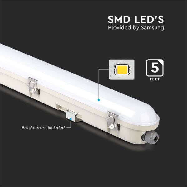 48W LED Waterproof Fitting 5ft 150cm Milky Cover SS Clips