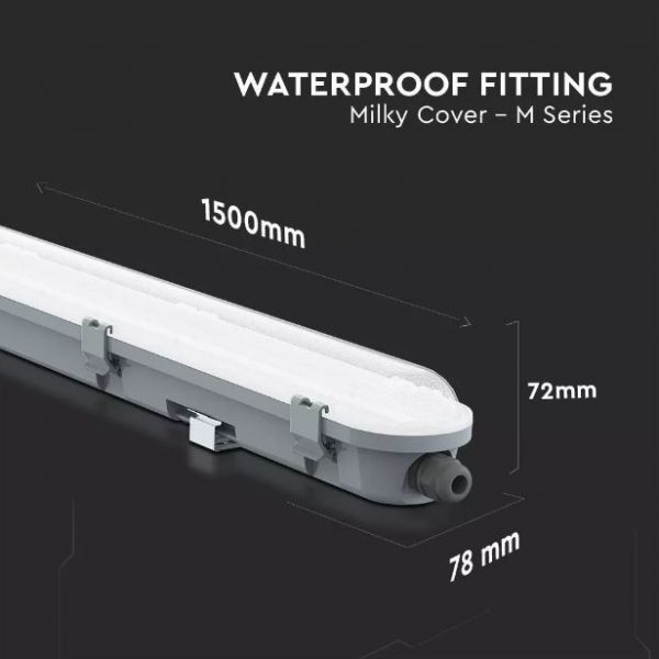 48W LED Waterproof Fitting 5 feet /150cm  Milky Cover