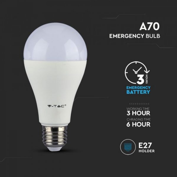 9W LED Plastic Bulb with Emergency Battery A70 E27