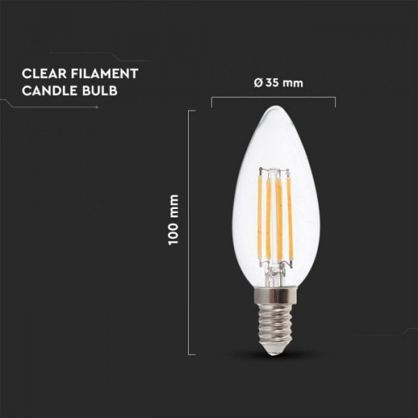 6W LED Candle Filament Bulb Clear Cover E14