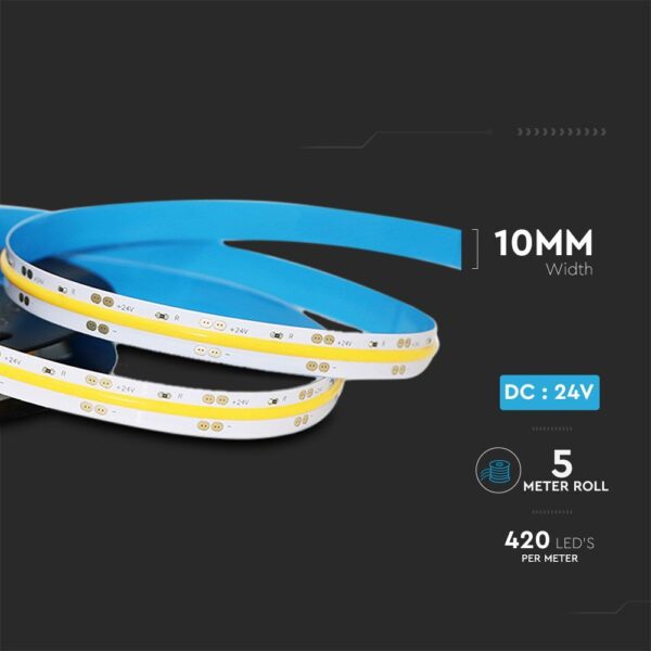 10W/m LED COB Strip Light 420 LED IP20 24V 5 Meter