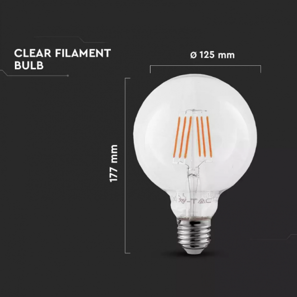6W G125 LED Filament Bulb Clear Glass