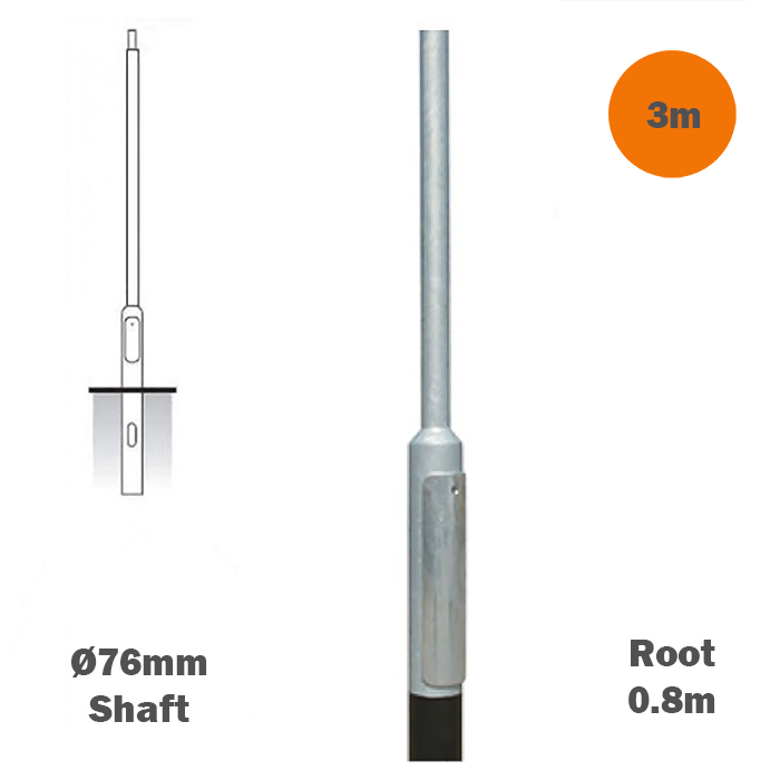 3M Galvanised Street Lamp Post with Root Mounting