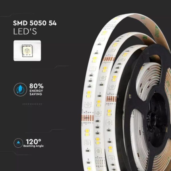 4W/M Smart LED Strip Kit RGB+3in1 54 LED's IP65 12V, compatible with Alexa & Google Home 5m Reel