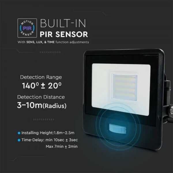 20W LED Floodlight PIR Sensor SMD Samsung Chip Black and White Body