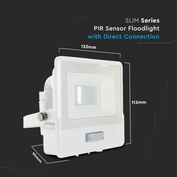 10W LED Floodlight PIR Sensor SMD Black and White Body