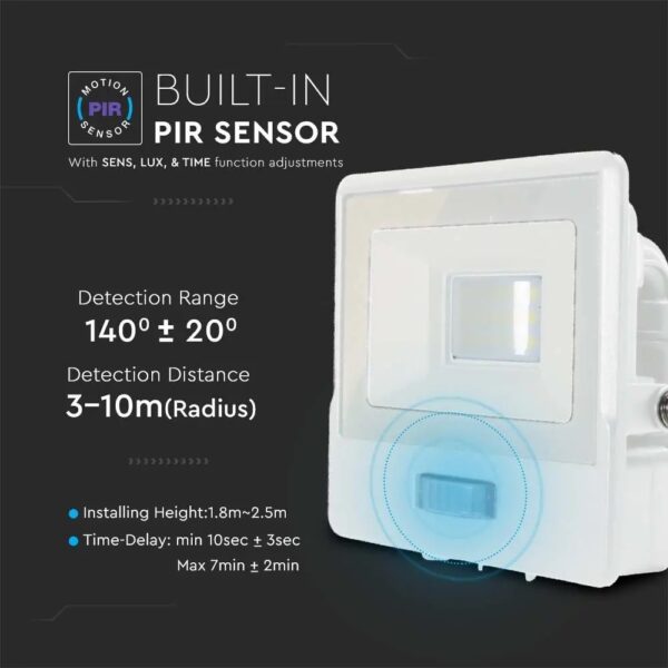 10W LED Floodlight PIR Sensor SMD Samsung Chip Black and White Body