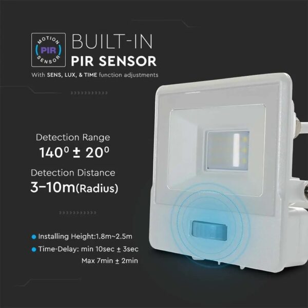 10W PIR Sensor Led Floodlight SMD Samsung Chip, 1m Wire