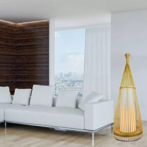 Wooden Floor Lamp With Rattan Lampshade E27 D:400*1500mm