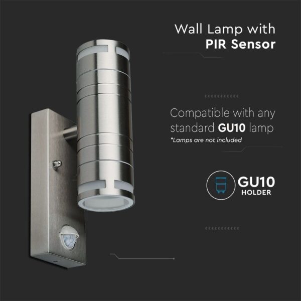 Glass Gu10 Wall Fitting Sensor Stainless Steel Body 2 Way Ip44