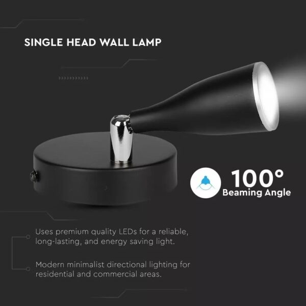 4.5w Led Wall Light (1 Head) 3000k Black