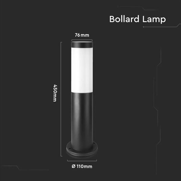 Bollard Lamp-Stainless Steel Body(45cm)E27 Black-Ip44