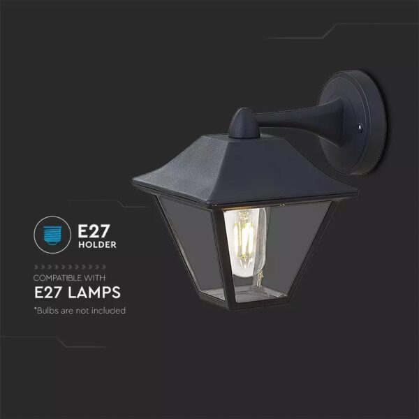 E27 Wall Lamp Matt Black Clear Glass
