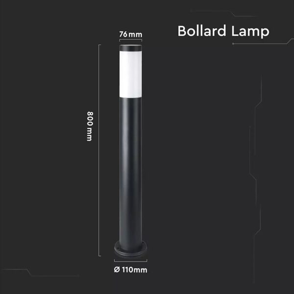 Bollard Lamp-Stainless Steel Body (80cm) E27 Black-Ip44