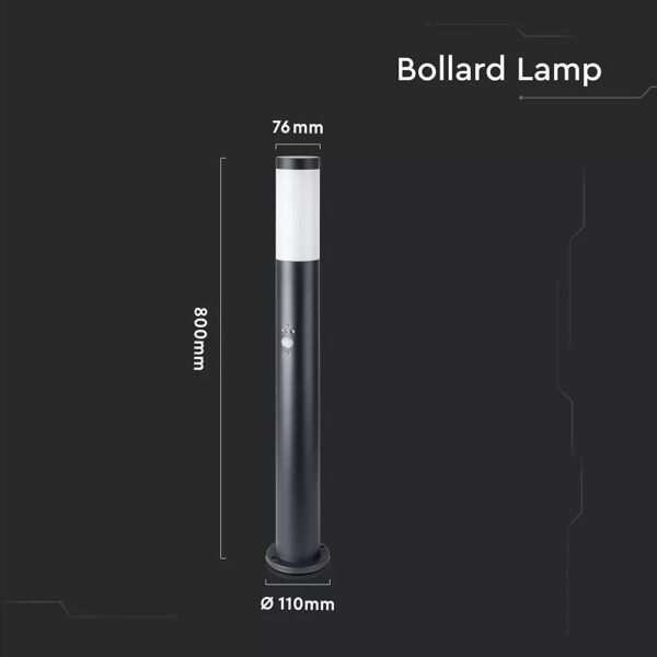 Bollard LampPir SensorStainless Steel Body (80cm) E27 BlackIp44