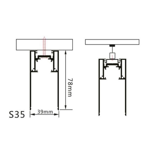 S35 Surface Mounted Magnetic Track System 35mm Wide