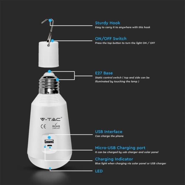 7W Led Rechargeable Solar Bulb CCT 3in1 IP20