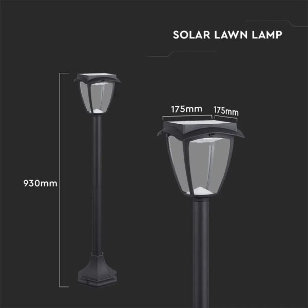 Led Solar Lawn Lamp 3000K and 6000K Matt Black Body