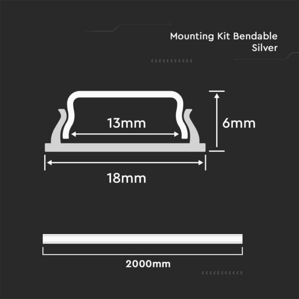 Mounting Kit With Diffuser Bendable For Led Strip 2000x18x6mm Silver