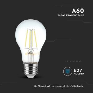 6W A60 LED Filament Bulb Clear Cover E27