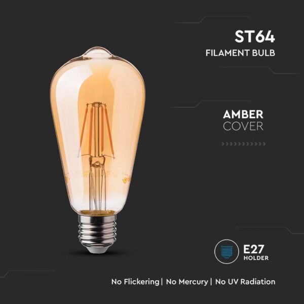 6W ST64 Filament Bulb E27 Amber Cover 2200K