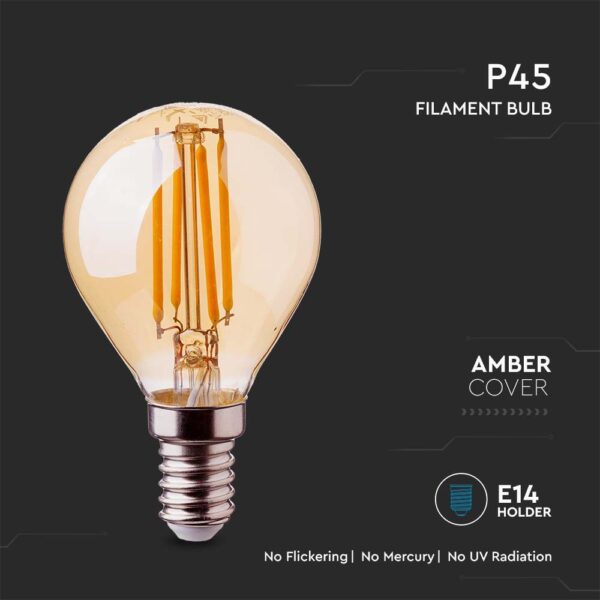 4W P45 Filament Bulb E14 Amber Cover 2200K
