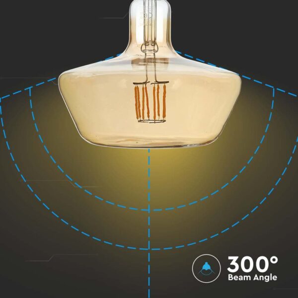 8W T180 Led Filament Bulb Amber Glass 1800K E27