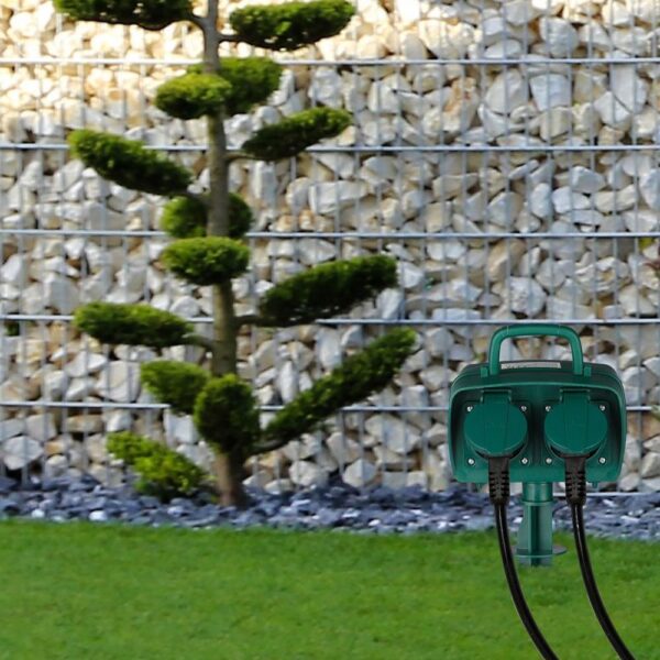 2 Ways Garden Spike Socket With Timer IP44 Green