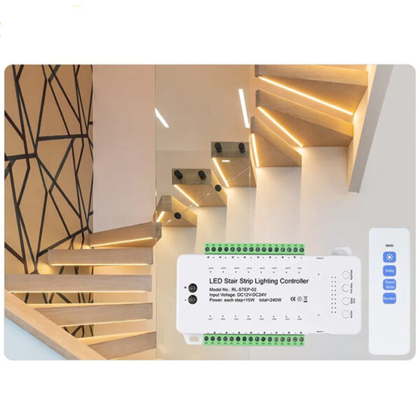 Led Stair Strip Lighting Controller 16 Channels with Remote and Sensors