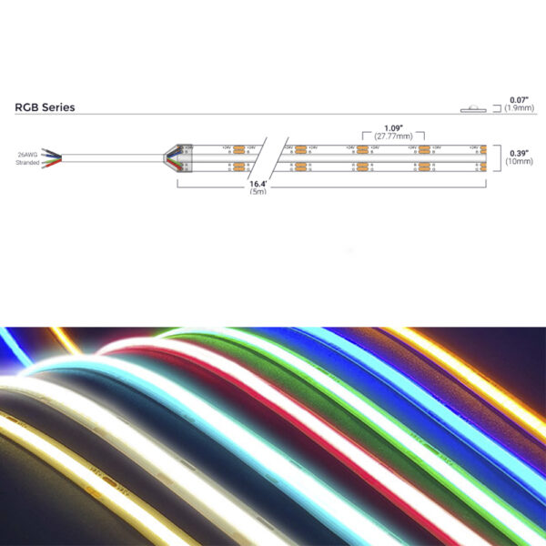 15W/m RGB COB LED Strip Light 24V IP20 5 Years Warranty