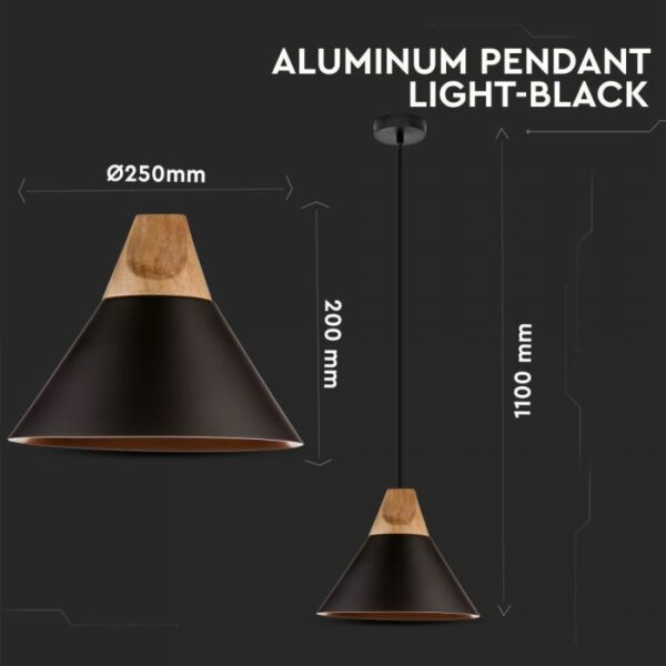 Modern Pendant Light Wooden Top Black D=250mm