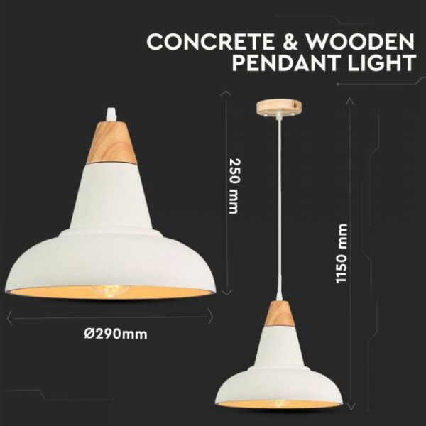 Modern Pendant Light Concrete with Wooden Top White D=290mm